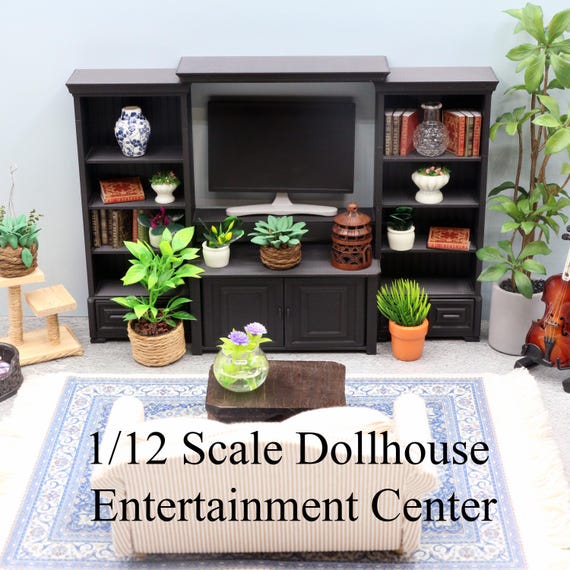 1/12 Scale Dollhouse Entertainment Center, TV Stand, Media Console, 3D Printed Dollhouse Furniture