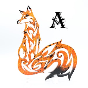 Wooden Painted Fox Wall Decor, Orange Black and White Fox, Fox Wall Art, Collectible Fox, Scrollwork Fox