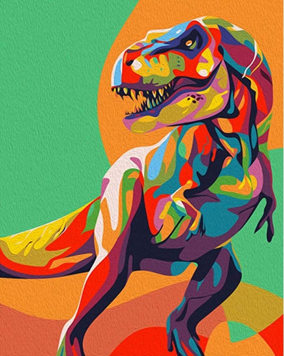 Paint by Numbers for Adults Paint by Number Kit, Rolled Wrinkle-free Canvas,  16x20 Inch without Frame, Colorful Dinosaur 