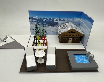 Explosion box for skiing with wellness, original voucher packaging, ski weekend, wellness in the mountains