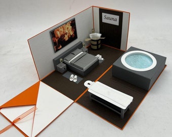 Explosion box for wellness hotels, e.g. as voucher packaging for a wellness holiday.