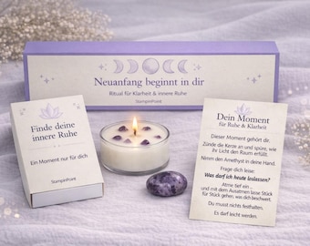 Amethyst Ritual Box – Gift for Peace & Clarity – Self-care Set with Candle and Gemstone – Spiritual Gift for Women and Men