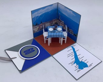 Explosion box Lake Garda, personalized money packaging, personalized voucher packaging, holiday voucher
