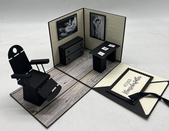 Explosionsbox Tattoogutschein, Tattoo, Eröffnung Jubiläum Tattoostudio, originelles Geschenk für Tätowierer, personalisierte Geldverpackung
