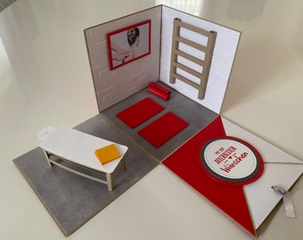 Caja explosiva como embalaje de cupón especial para fisioterapia, masajes, fisioterapia, regalo para aniversario de práctica.