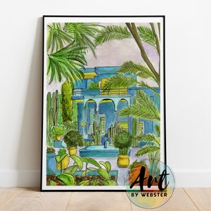 Original Art Print A4, Wall Decor, Wall Art, Jardin Majorelle, Marrakech Painting, Colourful Print, Morocco Art, Marrakesh Art, Travel Art