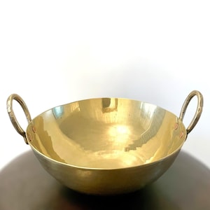 12.2 Inch Brass Kadai | Vintage Cookware/Serve ware | Handmade | 100% Brass
