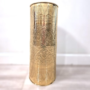 24 Inch REAL Brass Umbrella Stand | Antique Decor | Vintage Umbrella Holder | HEAVILY Hand Worked | Polished | 100% Brass