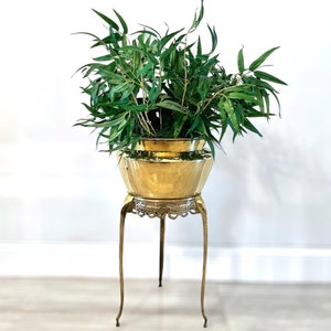 25 Inch Antique Brass Planter & Stand | Vintage Brass Planter |  Antique Flower Pot | Plain Design | Handmade | 100% Brass
