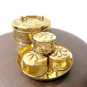 Handmade Brass Masala Spice Box Set - 6 Inch Vintage Decor