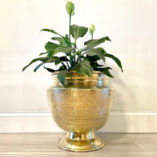 Vintage Extra Large REAL Brass Planter | Brass Flower Pot | Plant Stand | Antique Pot | Vintage Decor | Gold Decor | Gold Planter | Handmade
