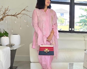 Sequin and Beadwork Georgette Co Ords Set | Light Pink Co Ords Set | Light Yellow Co Ords Set