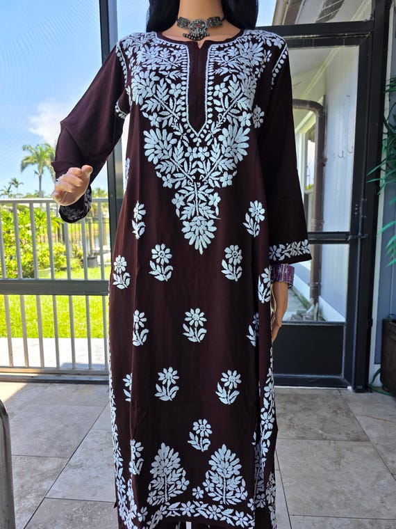 Chikankari Lucknow Rayon Long Kurti and Palazzo Set