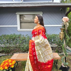 Raw Silk Bandhani Saree: Traditional Indian Tie-Dye