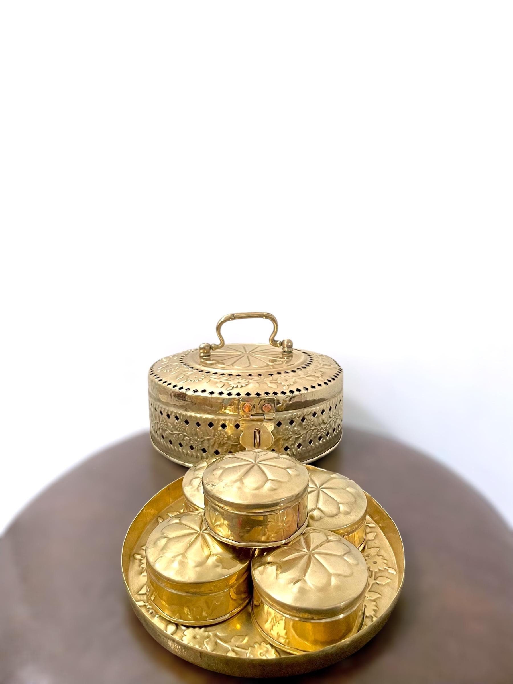 Indian Sindoor Dani Brass Box From Kerala - 19thC Indian Sindoor Dani Brass Box From Kerala - 19thC