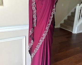 Chiffon Stonework Sarees | Plum Stonework Saree | Dark Green Stonework Saree