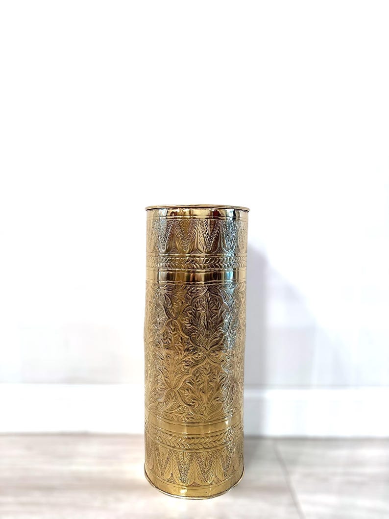 24 Inch Brass Umbrella Stand | Engraved Floral Design | Antique Home Decor | Handmade | 100% Brass