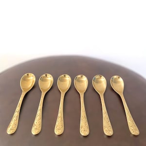 Brass Spoon Set (Set of 6) | Vintage Engraved Design | Handmade | 100% Brass