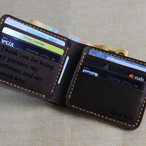 Personalised Leather Wallet for Men Anniversary Gift for Him/Husband/Dad/Boyfriend, Personalized Groomsman Gift Valentines,Son,Birthday,