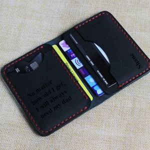 Father's Day Perfect Gift for Dad Personalised Leather Card Holder Wallet Minimalist Custom Cardholder Personalized for Men/Husband/Son/Him.