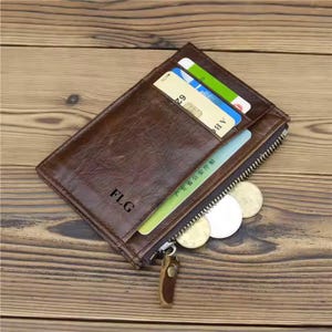 Card Holder Wallet Leather for Men Personalised Gift Small Wallet for Women Minimalist Leather Wallet, Father's Day Gift for Groomsmen/Him