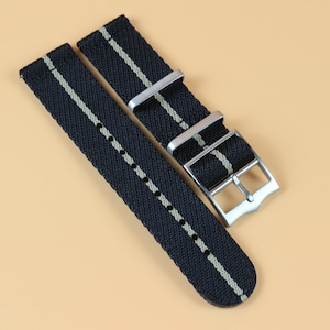 Black Striped Nylon Watch Strap 20 mm Two Piece Band 22 mm Quick Release Watch Strap Replacement Band for Rolex, Tudor, Seiko, Omega & Oris.