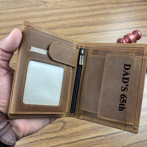 Father's Day Perfect Gift Personalised Leather Wallet Vertical with Zip Coin Pocket for Men Custom Gift Groomsmen/Anniversary/Him/Boyfriend