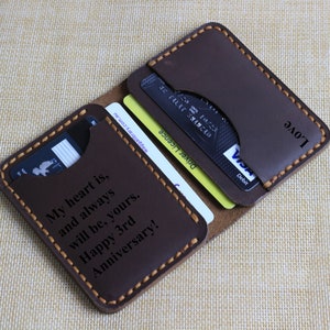 Father's Day Perfect Gift for Dad Personalised Leather Card Holder Wallet Minimalist Custom Cardholder Personalized for Men/Husband/Son/Him.
