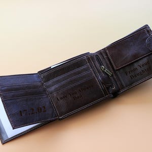 Personalised Leather Wallet Anniversary Gift for Him Zip Coin Pocket , Personalized Father's Day Gift for Valentines, Groomsmen, Husband,Son