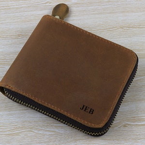 Genuine Leather Zipper Wallet For Men RFID Safe With Coin Pocket and ID window, Best Gift for Birthday, Graduation, Anniversary, Retirement.