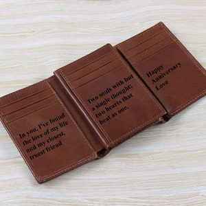 Personalized Mens Leather Wallet Slim Engraved 3rd Anniversary Gift for Dad Personalized Groomsmen Gift for Him, Husband,Son,Boyfriend
