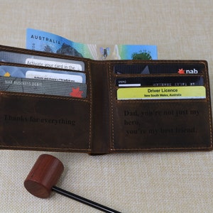 Personalised Men's Wallet Genuine Leather Anniversary Gift, Personalized Valentines Day Gift for Him, Boyfriend, Dad, Son,Husband,Graduation