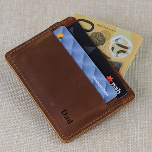 Leather Card Holder Wallet for Men Personalised Gift Slim Wallet for Women Minimalist Leather Wallet, Fathers Day Gift for Groomsmen/Husband