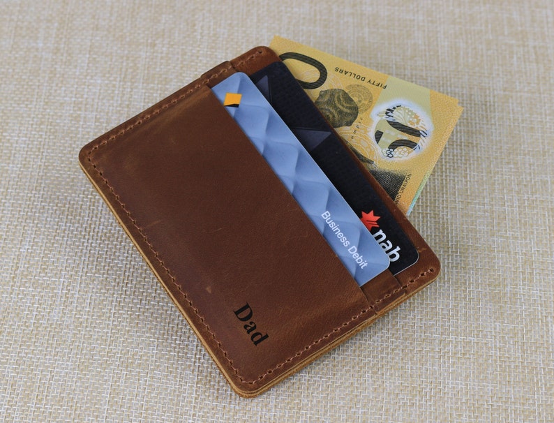 Leather Card Holder Wallet for Men Personalised Gift Slim Wallet for