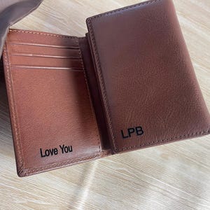 Fathers Day Gift Genuine Leather Trifold Wallet Personalised, Valentines Gift  for Him/ Husband/Boyfriend/ Birthday,Graduation, Anniversary.