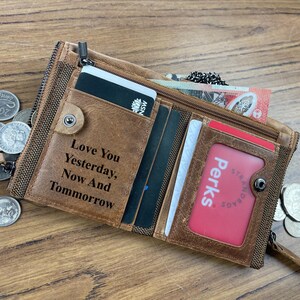 Personalized Gift Biker Zip Leather Wallet Soft for Men and Women with Id window Coin Pocket , Valentines Gift Him/Dad/Anniversary/Birthday