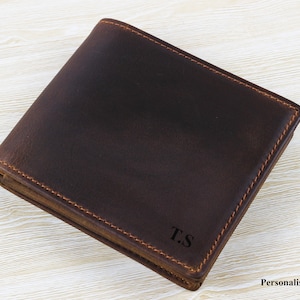 Personalized Leather Men's Wallet Minimalist, Valentine Gift for Him, Groomsmen Gift for Dad ,Anniversary Boyfriend, Christmas, Son,Birthday