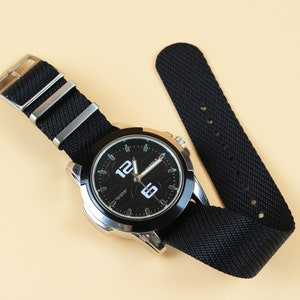 Black Twill Watch Strap 22mm Nylon Watch Strap 20mm One Piece Replacement Watch Band Military Straps for Rolex, Tudor, Seiko, Omega & Oris.