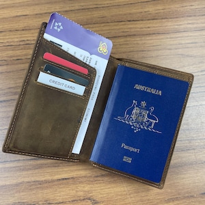 Personalised Travel Wallet Leather Passport Holder for Men & Women for Two Passports Personalized Travel Gift for Him Gift for Husband , Dad