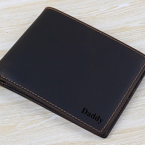 Personalised Leather Wallet for Men Anniversary Gift, Custom Valentines Day Gift for Him/Boyfriend/Husband/Dad/Son/Fathers Day/Son/Groomsmen