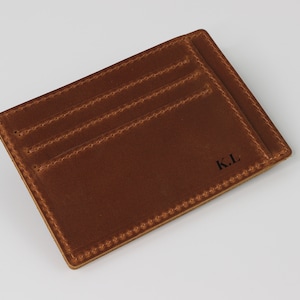 Cartera de cuero con tarjetero minimalista personalizado para hombre, tarjetero para mujer, regalo personalizado para hombre, marido, padre, él y Navidad