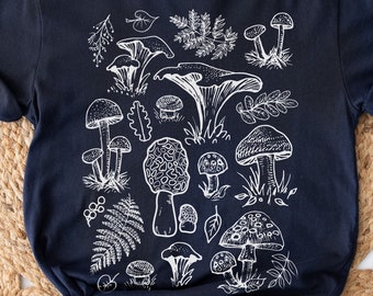 Mushroom Shirt, Botanical Shirt, Vintage Illustration, Hippie Shirt, Nature Lover Gift, Mycology, Mushroom Lover, Cabin Core, Goblin Core