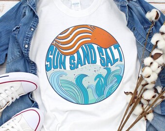 Camisa salada, Sun Sand Salt unisex camiseta vintage Surf camisa, lindas mujeres retro sunset camiseta Surfer regalo hombres camiseta gráfica playa surf
