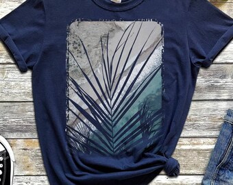 Summer Shirt, Summer Sunset Shirt, Palm Tree Shirt, Beach Shirt, Artistic Shirt, Artistic Clothing, Blue Water, Vacation Shirt, Beach Gift