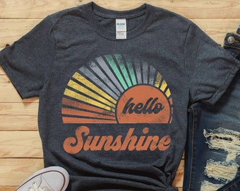 Hello Sunshine,Spring Tee,Retro Shirt,Springtime,Spring Lovers Shirt,Spring Has Sprung,Graphic Tee,Boho Spring Tshirt,Distressed Graphic Tee