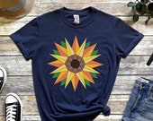 Sunflower T-Shirt,Barn Quilt Sunflower, Sunflower shirts for women,sunflower shirt,Spring t-shirts,Floral Tee,Flower Shirt,Garden Shirt