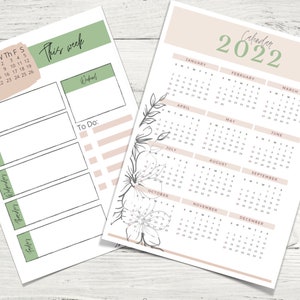 2022 calendar- floral Printable Calendar- year at a glance