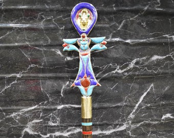 Double-faced Egyptian Gemstones ANKH ( key of life ) stick, decorative natural Gemstones stick. made in Egypt