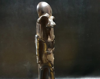 Gott der Quelle des Nils KHNUM, Replica Altarstatue aus schwarzem Basaltstein mit der perfekten handgefertigten ägyptischen Seele