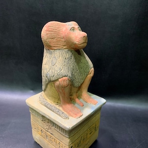 Marvelous Egyptian Baboon (Egyptian God of wisdom ) ( Egyptian monkey)-hand made Altar statue made from Lime stone - made with EGYPTIAN soul
